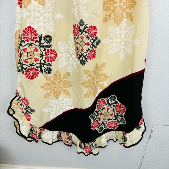 Vintage Island Attitudes Cream Ruched Hibiscus Floral Tan Midi MuuMuu - Picture 4 of 9